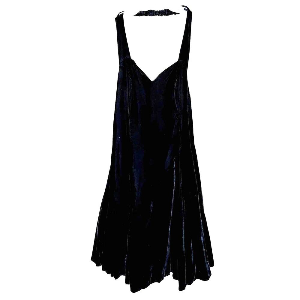 Vintage Sexy Black Velvet Medium Halter Dress Fit & Flare Cocktail Party Roberta